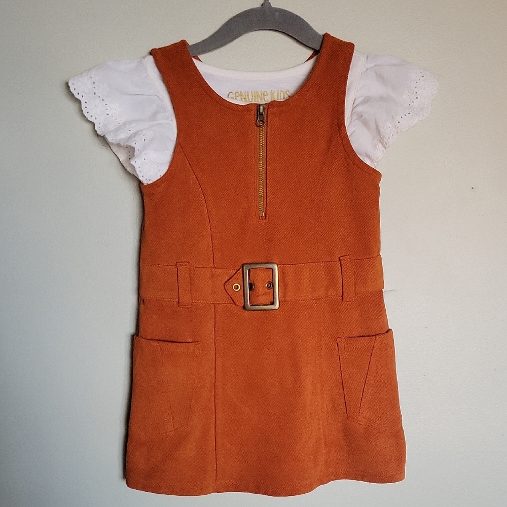 Oshkosh Genuine Kids Retro Style Dress with White Ruffle Sleeve T-shirt